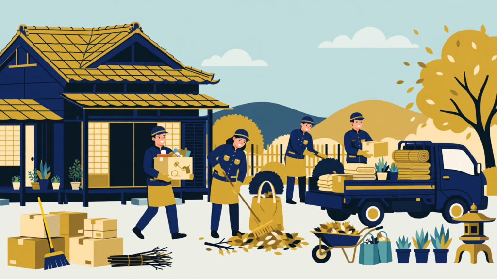 空き家整理・片付けの作業イメージイラスト