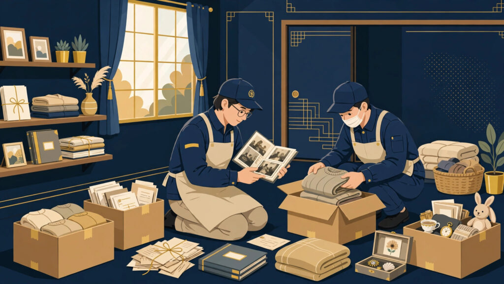 遺品整理・生前整理の仕分け作業イメージイラスト